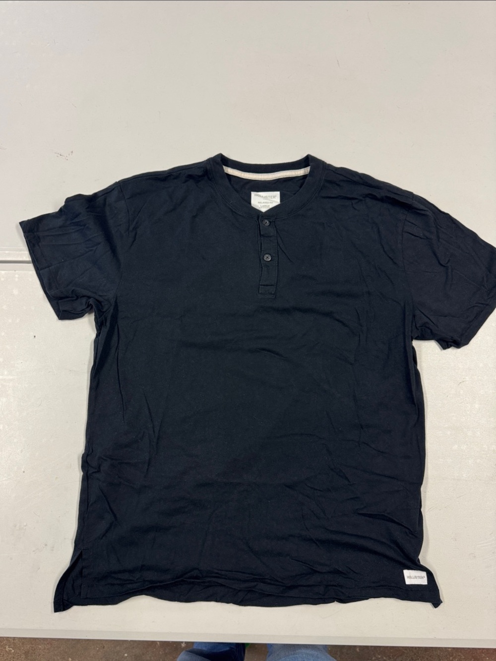 Hollister Black Short-Sleeve Henley Polo